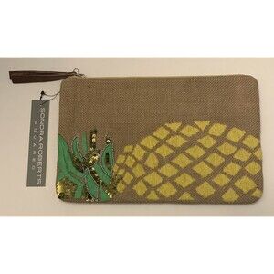 Sondra Roberts Embroidered/Beaded Jute Pineapple Clutch